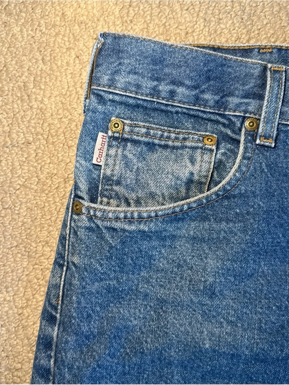Vintage Carhartt Denim Relaxed Fit Jeans Leather Patch 2002 Workwear | 38Wx34L - Picture 4 of 8